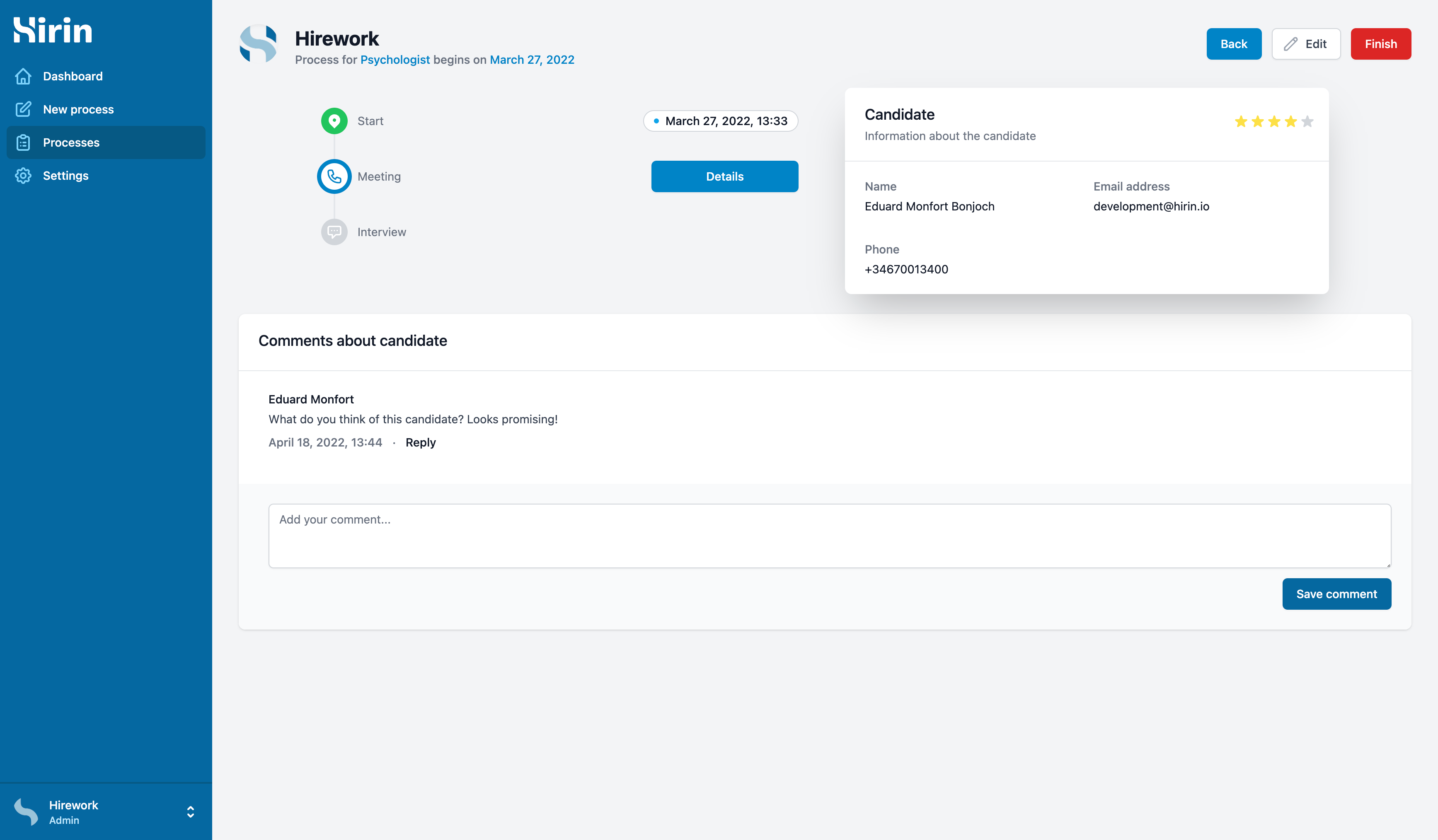 Process application review in Hirin process